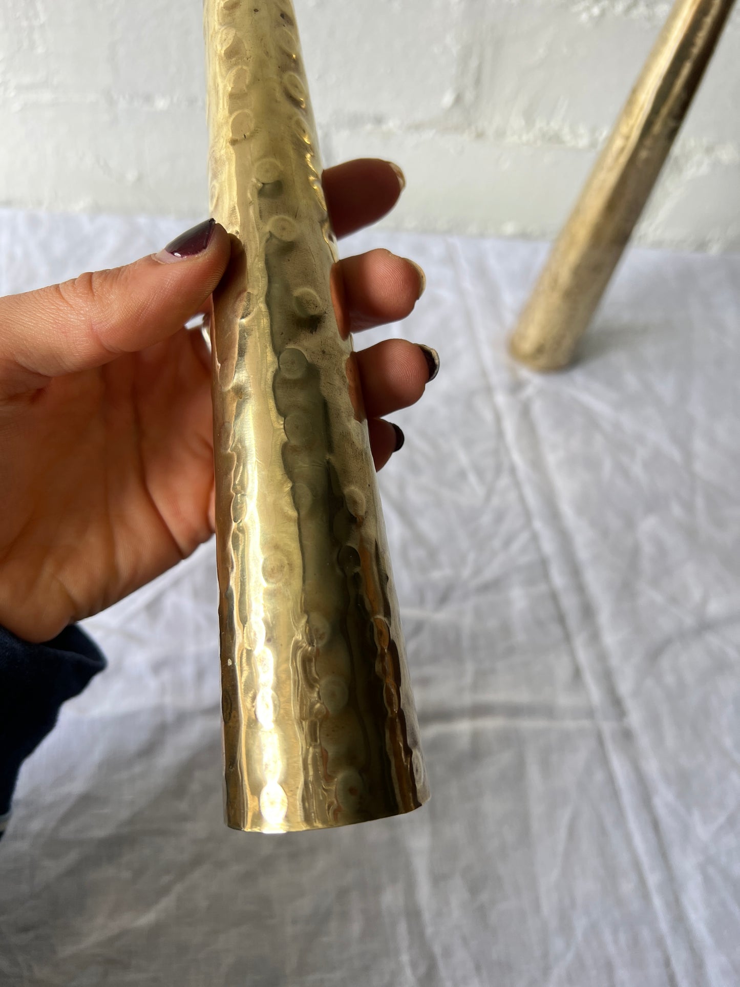 PAIR OF BRASS TALL CONES