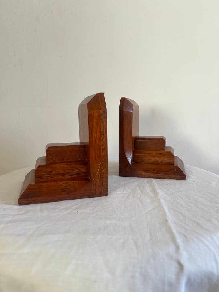 PAIR OF ART DECO WOODEN BOOK ENDS