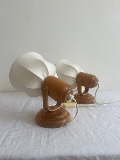 Pair of Swedish cocoon shade pine wall lights
