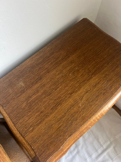 Pair of French matching oak bedside tables with drawers