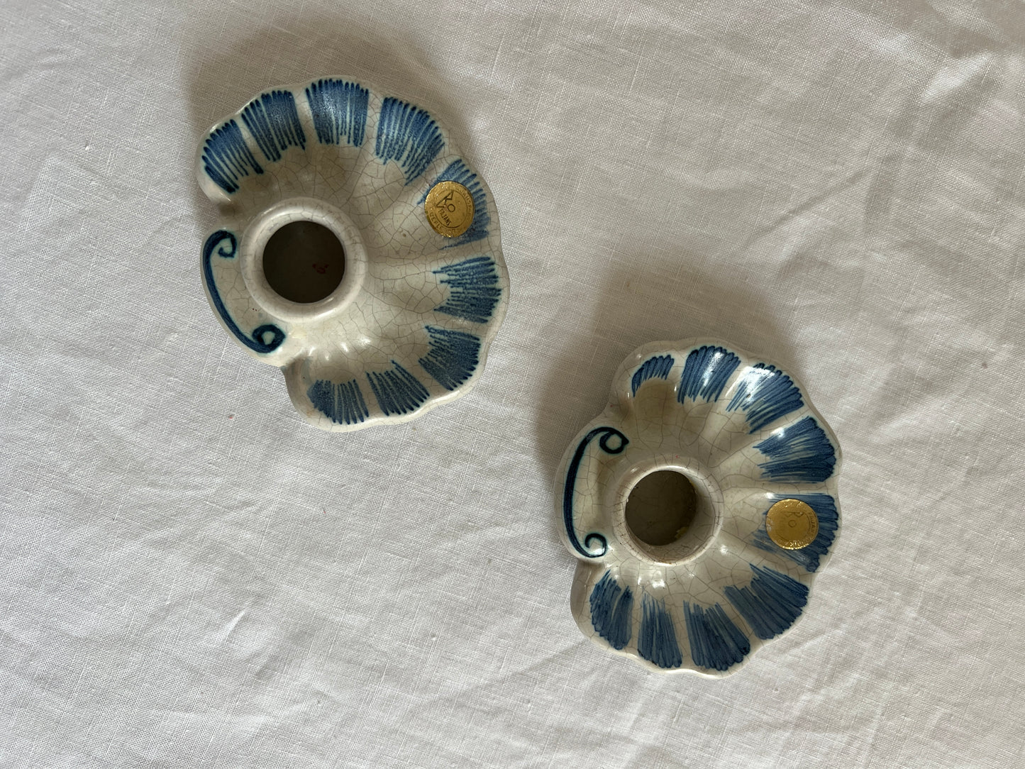 PAIR OF SWEDISH SHELL CANDLE HOLDERS