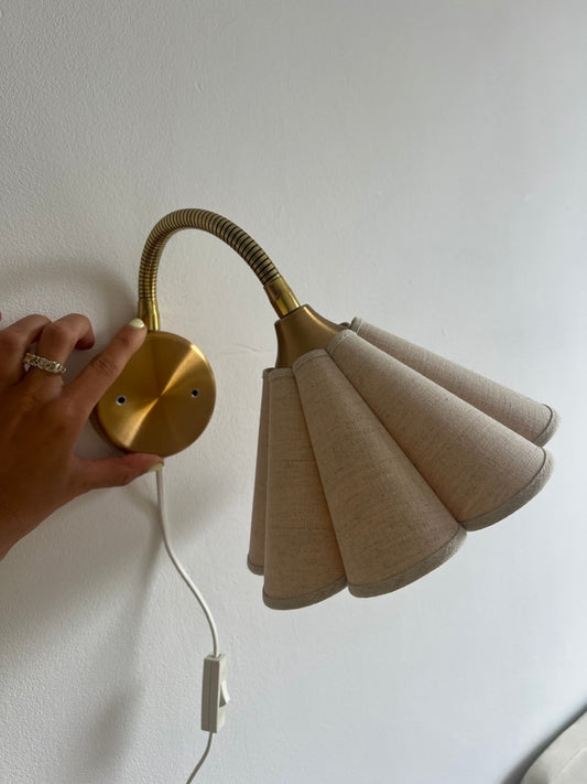 Swedish brass wall light with scallop shade