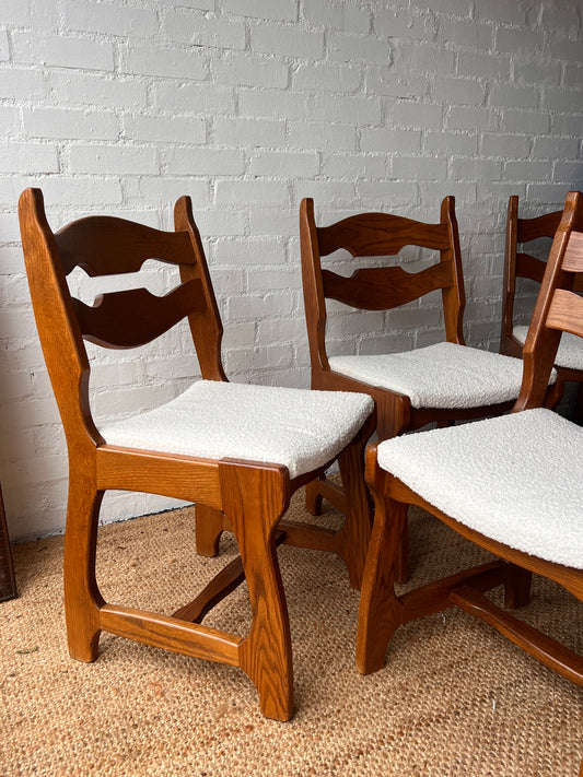 SET OF SIX OAK RAZOR DINING CHAIRS