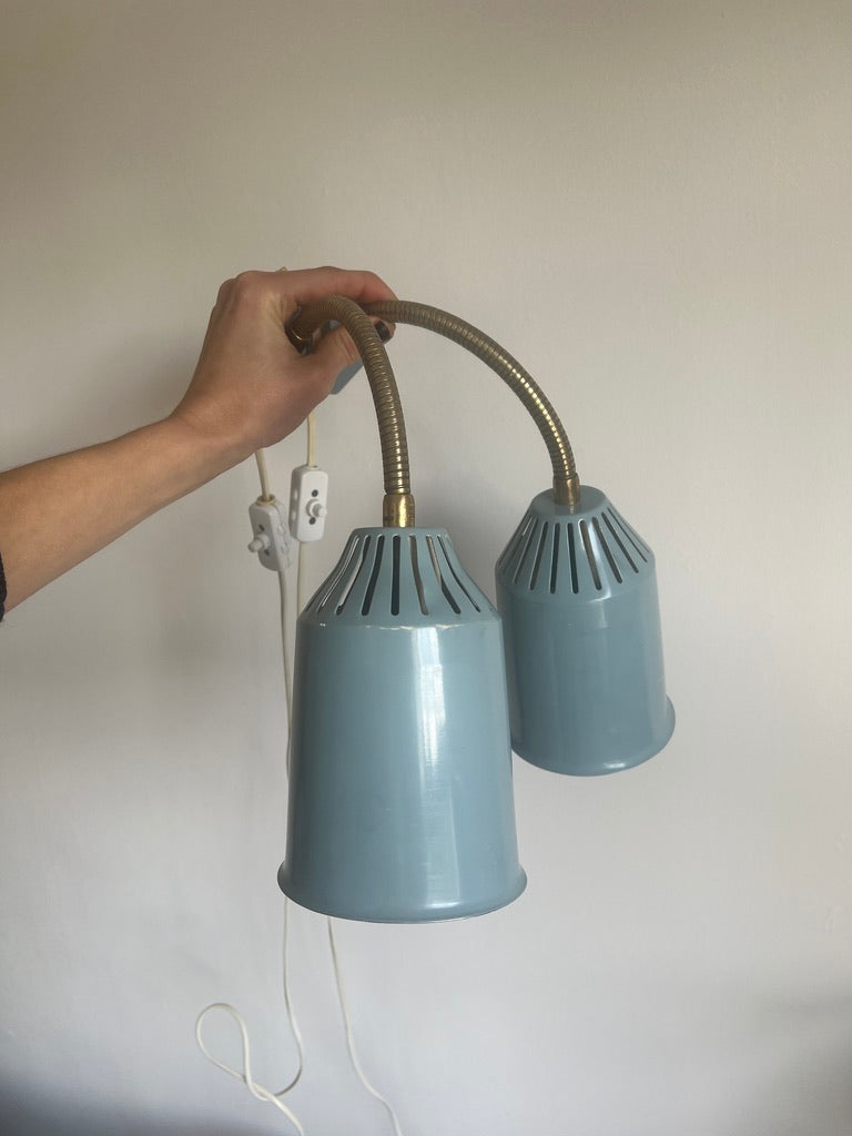 Pair of 50s baby blue brass and metal shades wall lights