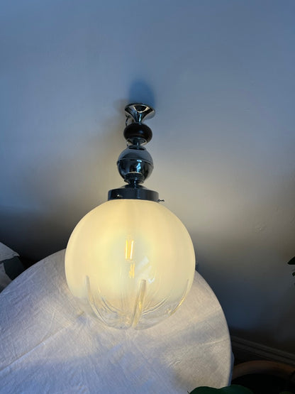 Large Danish ceiling pendant with silver and teak detail