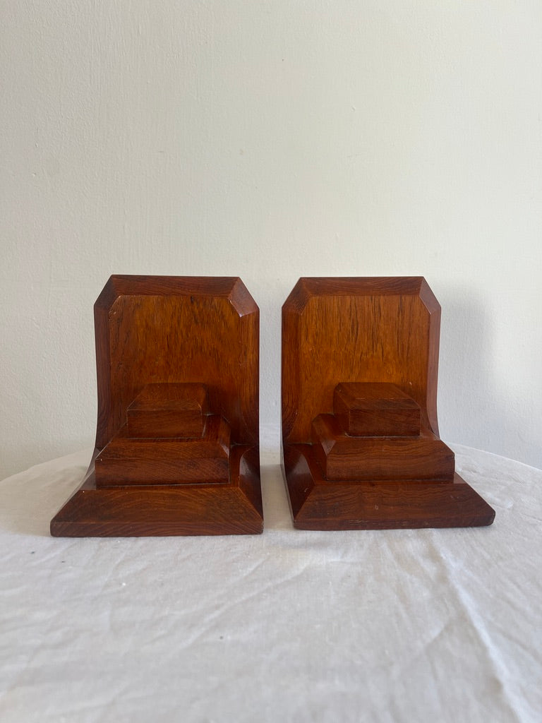 PAIR OF ART DECO WOODEN BOOK ENDS