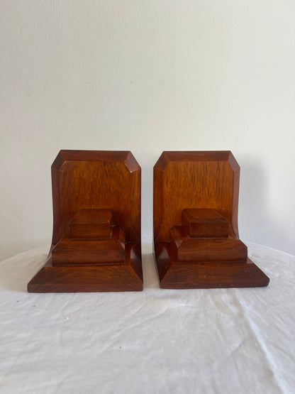 PAIR OF ART DECO WOODEN BOOK ENDS