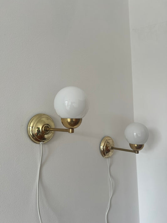Pair of Swedish small brass globe lights