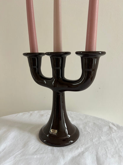 GLOSSY BROWN SWEDISH CERAMIC CANDLE HOLDER