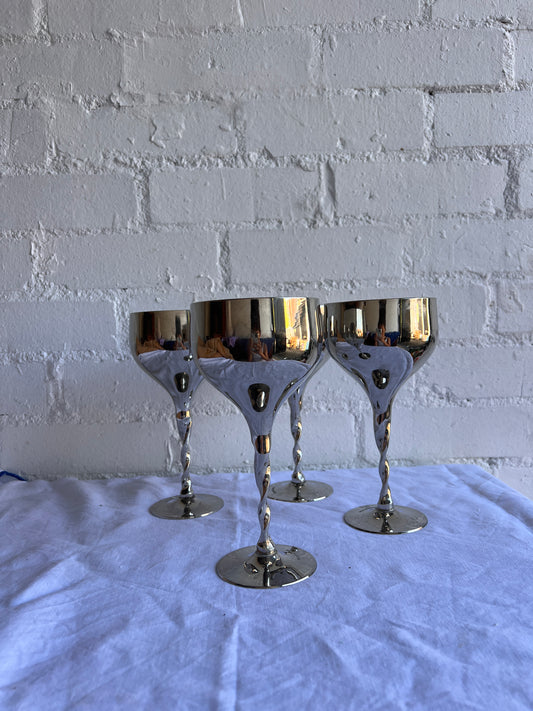 SET OF FOUR 70S SILVER TWISTED GOBLETS