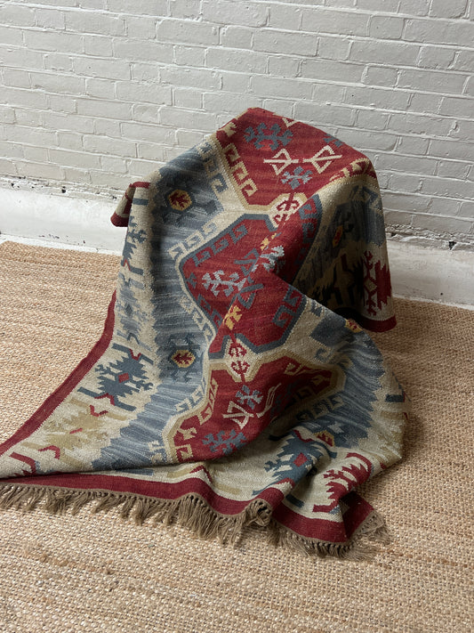 LARGE RED & BLUE VINTAGE RUG