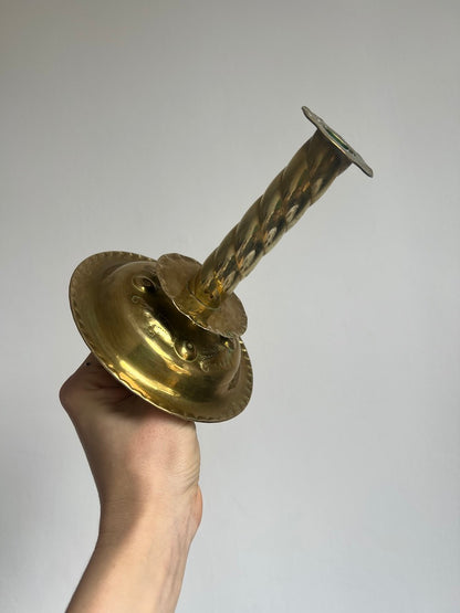 PAIR OF BRASS REPOUSSÉ CANDLE STICKS