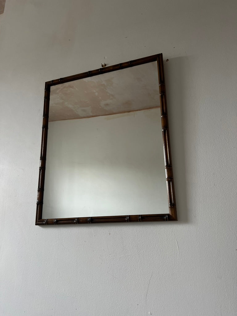 SQUARE WOODEN BAMBOO FRAMED MIRROR