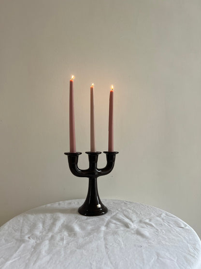 GLOSSY BROWN SWEDISH CERAMIC CANDLE HOLDER