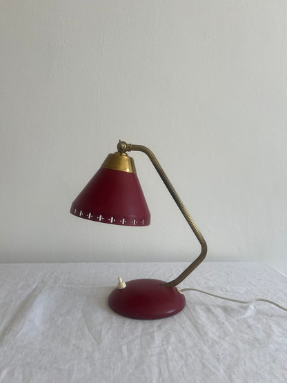 SWEDISH RED & BRASS DESK LAMP