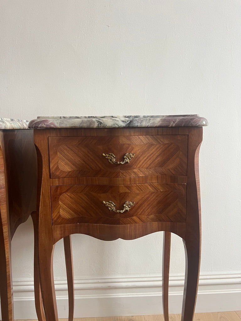 PAIR OF FRENCH MARBLE BEDSIDE TABLES