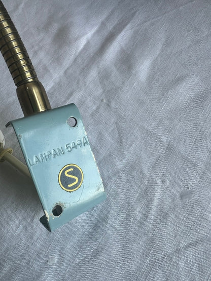 Pair of 50s baby blue brass and metal shades wall lights