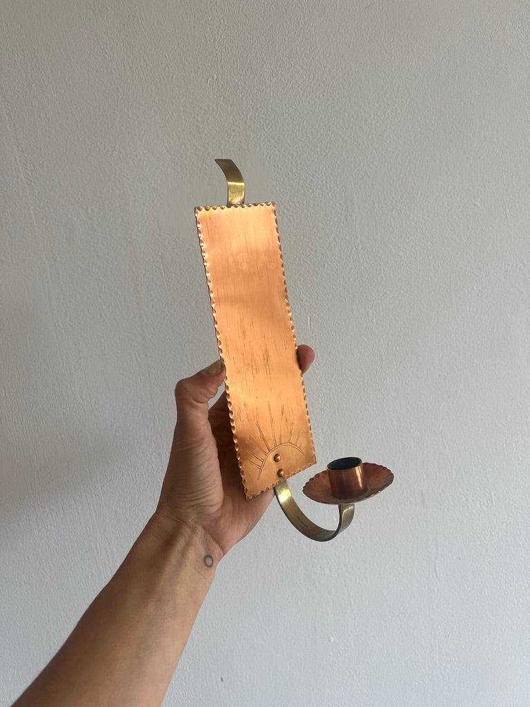 PAIR OF COPPER SUN WALL SCONCES