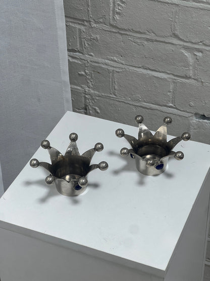 PAIR OF SILVER CHROME CANDLE HOLDERS