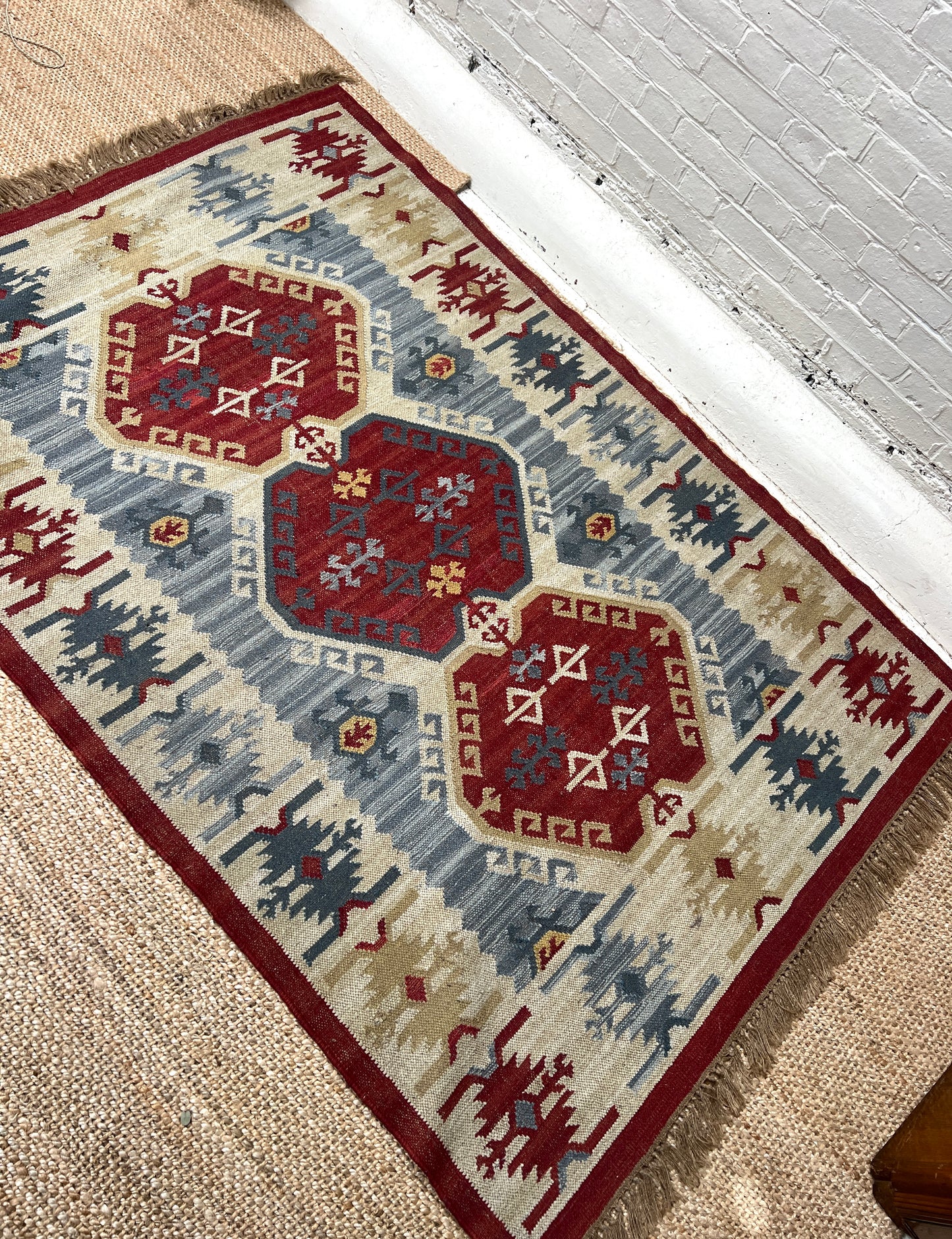 LARGE RED & BLUE VINTAGE RUG