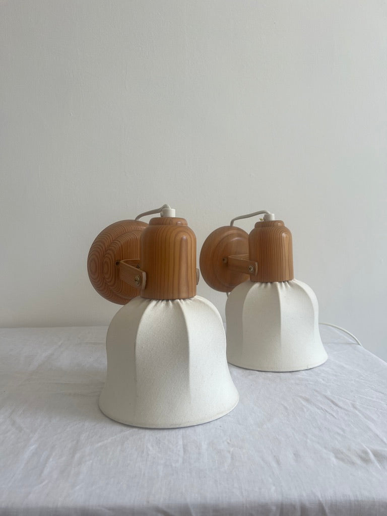 Pair of Swedish cocoon shade pine wall lights
