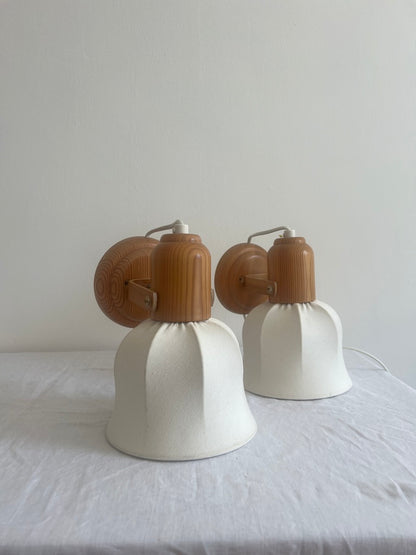 Pair of Swedish cocoon shade pine wall lights