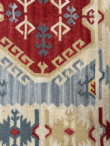 LARGE RED & BLUE VINTAGE RUG