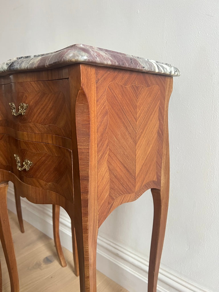 PAIR OF FRENCH MARBLE BEDSIDE TABLES