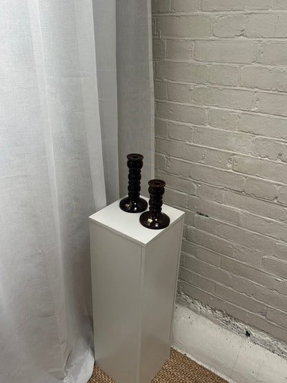 PAIR OF GLOSSY BROWN CANDLE STICKS