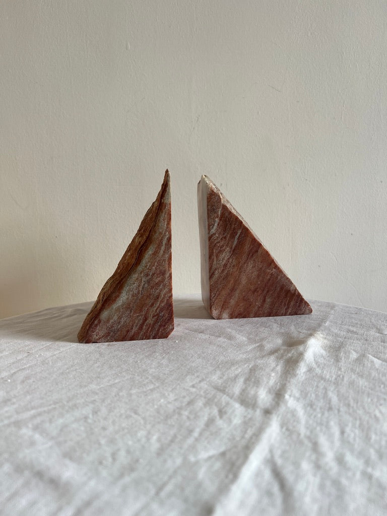 PAIR OF PINK STONE BOOK ENDS
