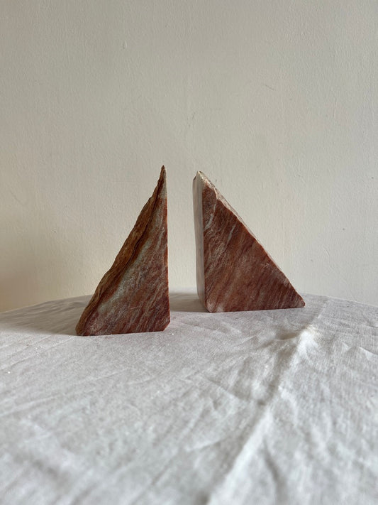PAIR OF PINK STONE BOOK ENDS