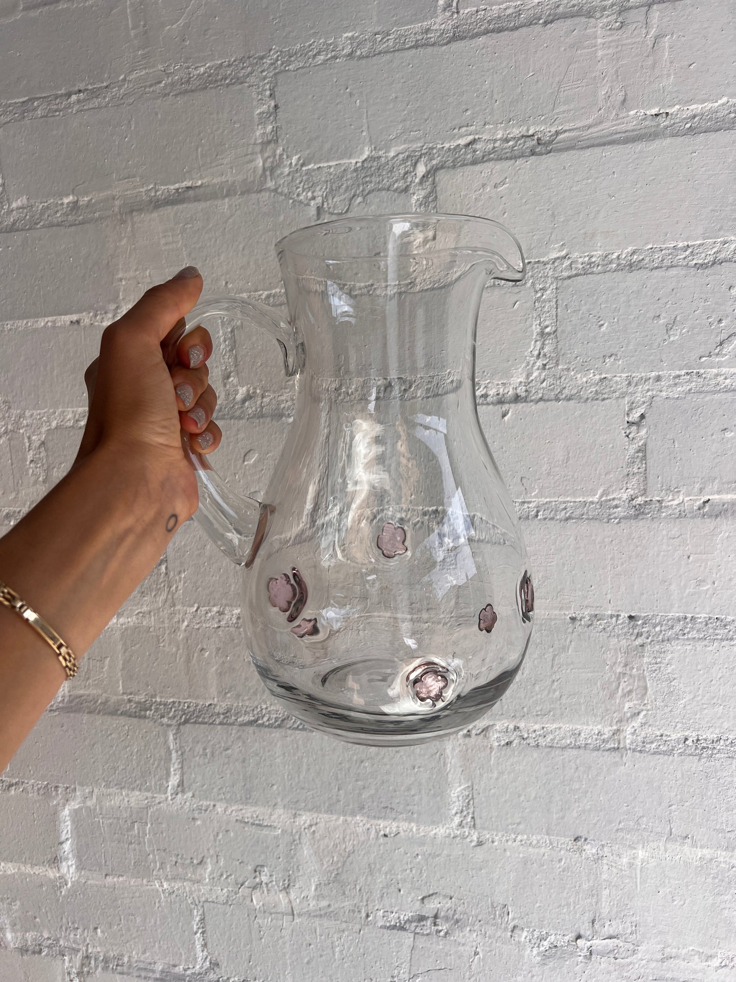 PINK FLOWER GLASS JUG