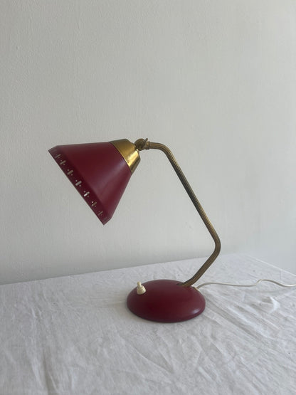 SWEDISH RED & BRASS DESK LAMP
