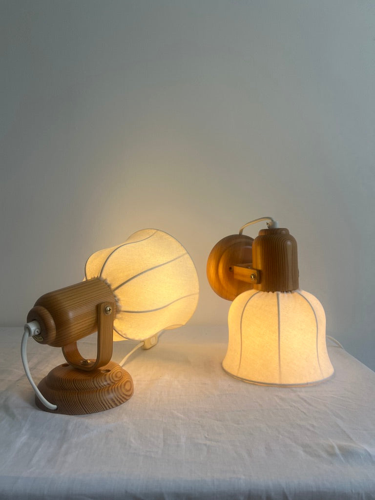 Pair of Swedish cocoon shade pine wall lights