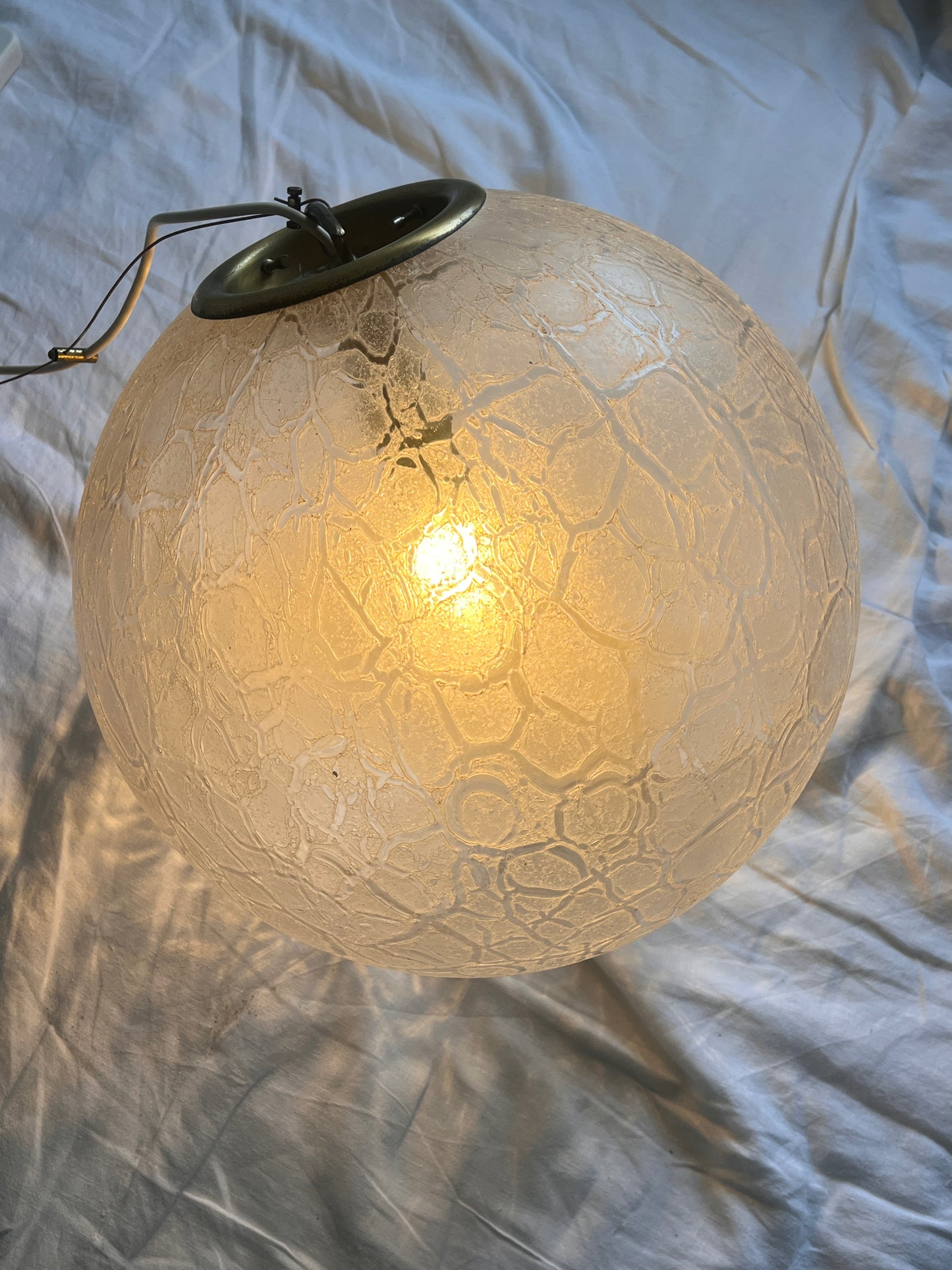 LARGE ITALIAN BRASS & GLASS CEILING PENDANT