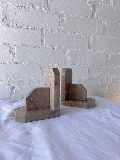 PAIR OF GREY MARBLE BOOK ENDS
