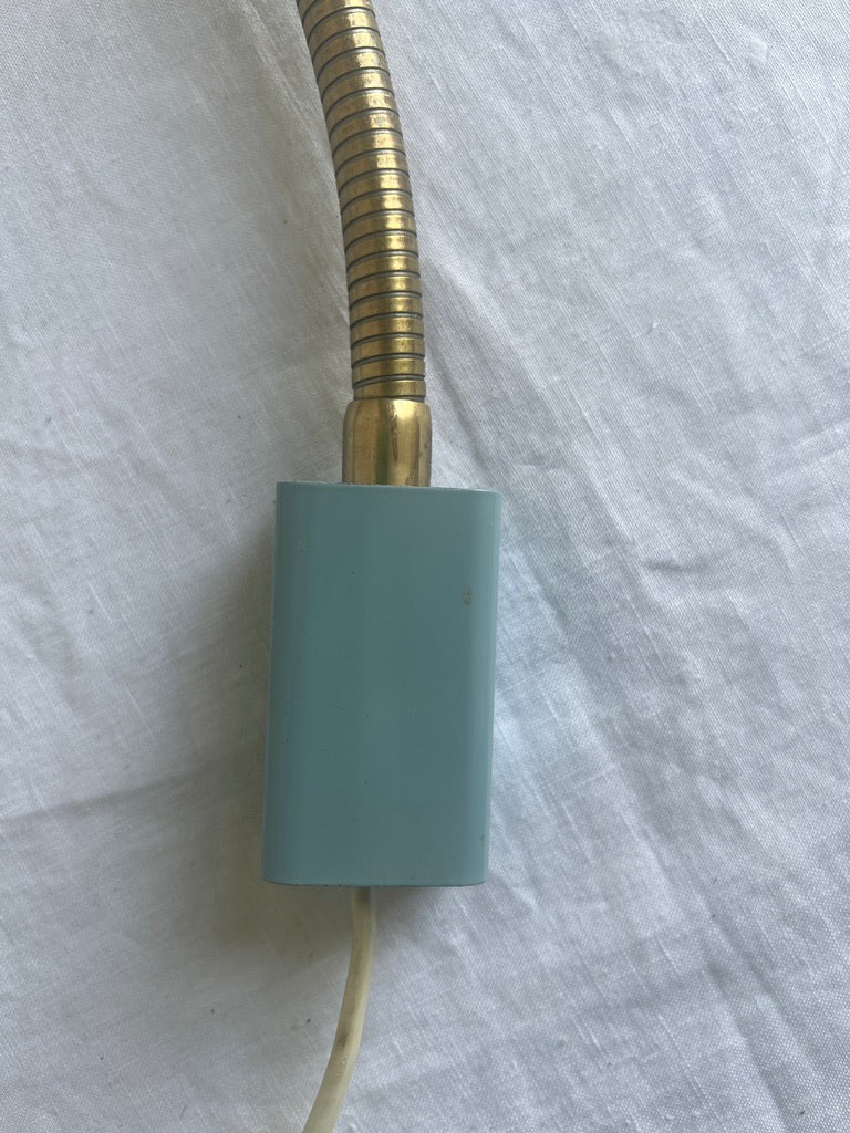 Pair of 50s baby blue brass and metal shades wall lights