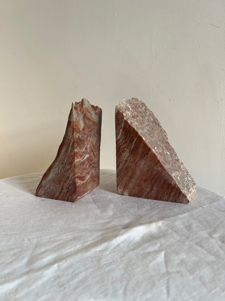 PAIR OF PINK STONE BOOK ENDS
