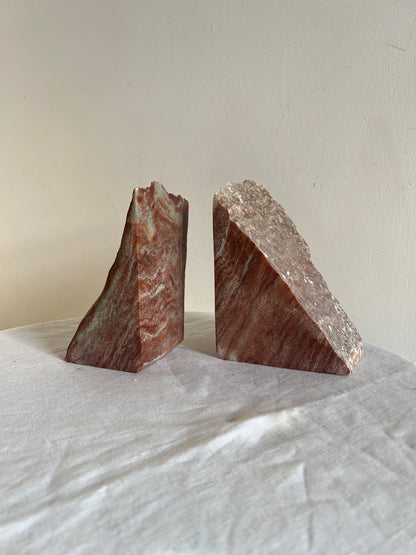 PAIR OF PINK STONE BOOK ENDS