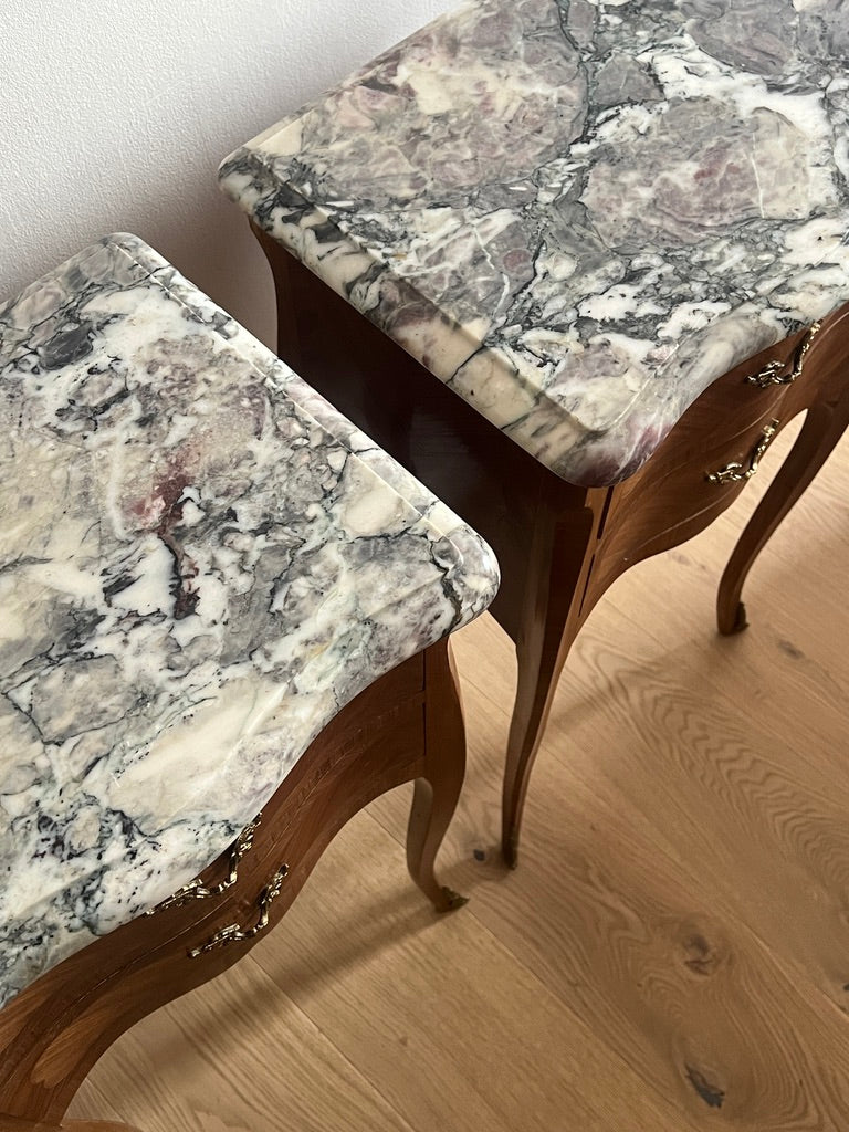 PAIR OF FRENCH MARBLE BEDSIDE TABLES