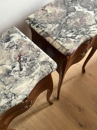 PAIR OF FRENCH MARBLE BEDSIDE TABLES