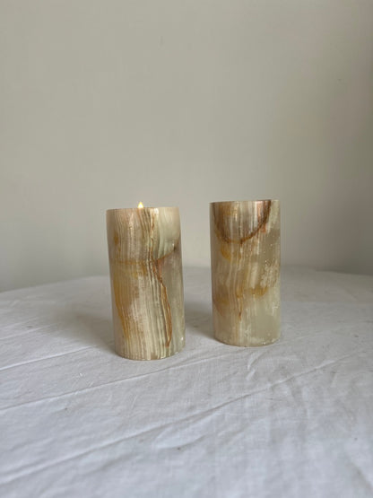 Pair of onyx cylinder tea light holders