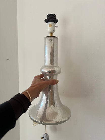 LARGE SILVER GLASS TABLE LAMP