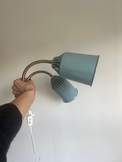 Pair of 50s baby blue brass and metal shades wall lights