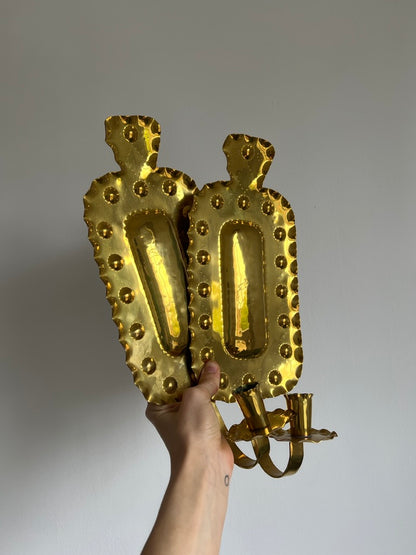 PAIR OF RECTANGULAR BRASS SCONCES
