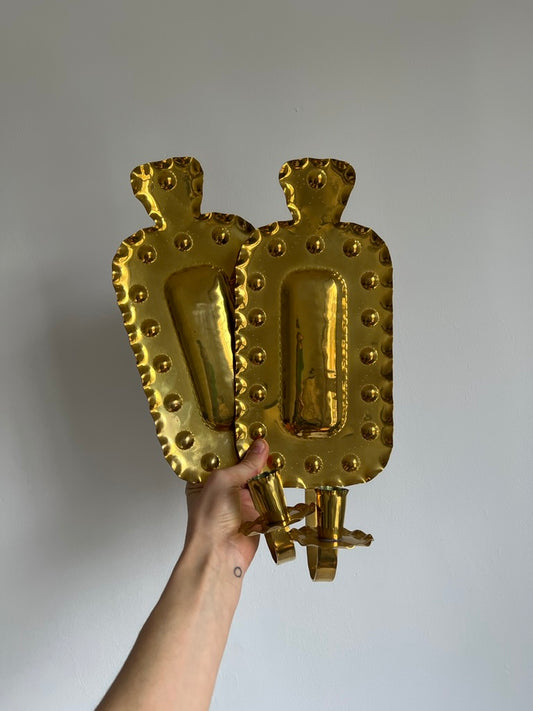 PAIR OF RECTANGULAR BRASS SCONCES