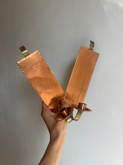 PAIR OF COPPER SUN WALL SCONCES