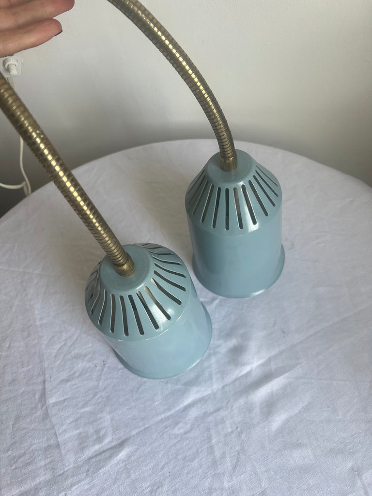 Pair of 50s baby blue brass and metal shades wall lights