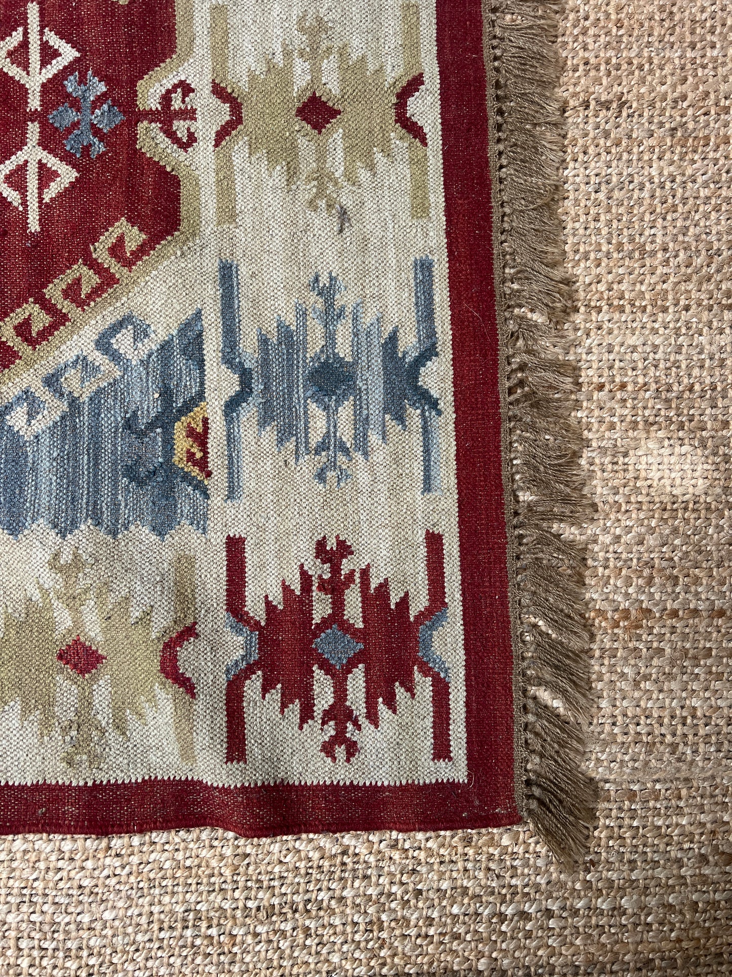 LARGE RED & BLUE VINTAGE RUG