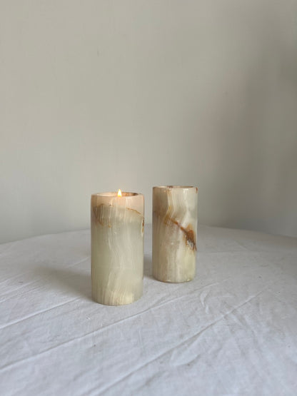 Pair of onyx cylinder tea light holders
